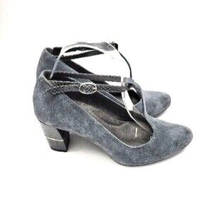 Aerosoles Heelrest T-strap Block Heel Suede Shoes Gray Sz 7.5